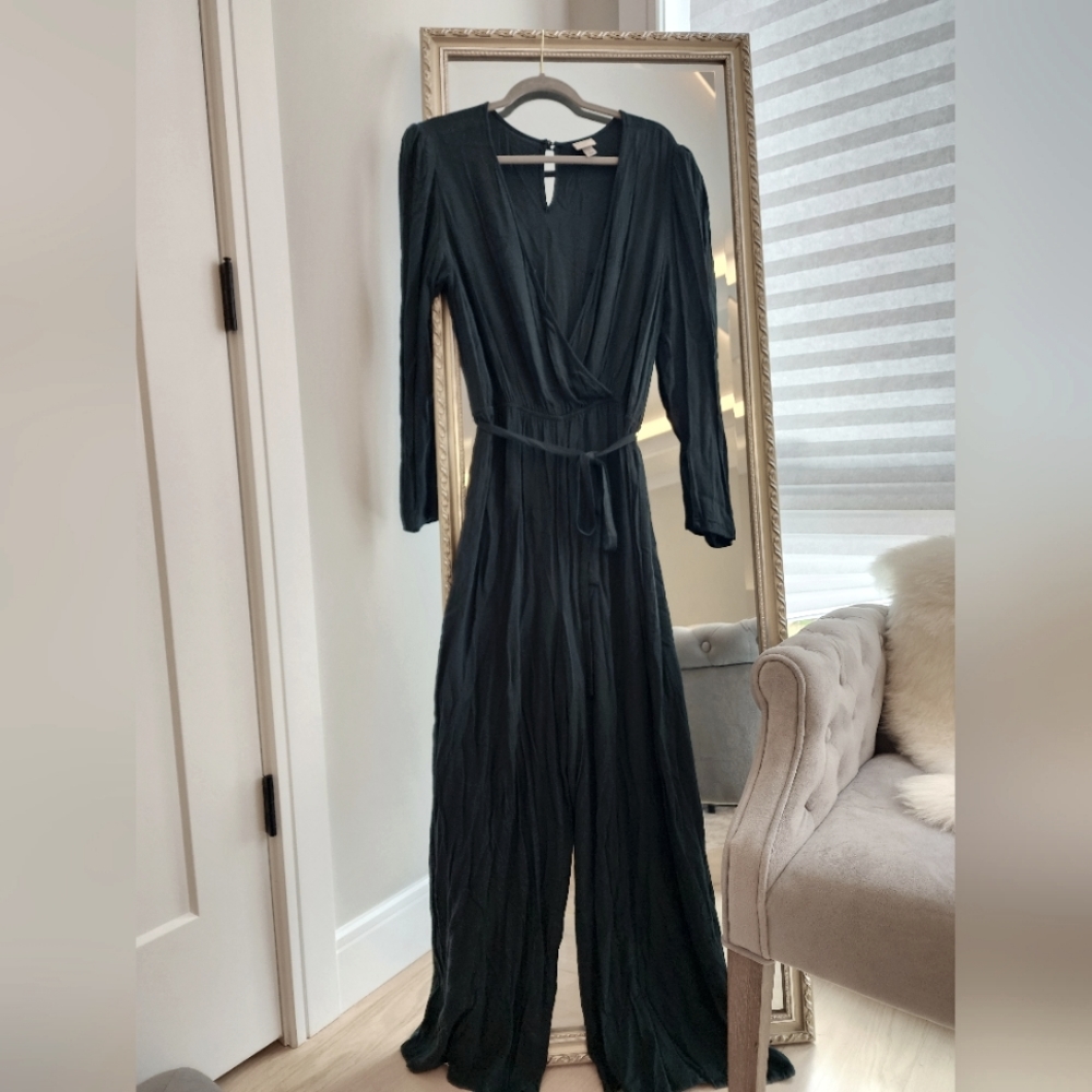 A new day Wide Leg Long Sleeve Jumpsuit with Sash | Size XL | Hunter Green